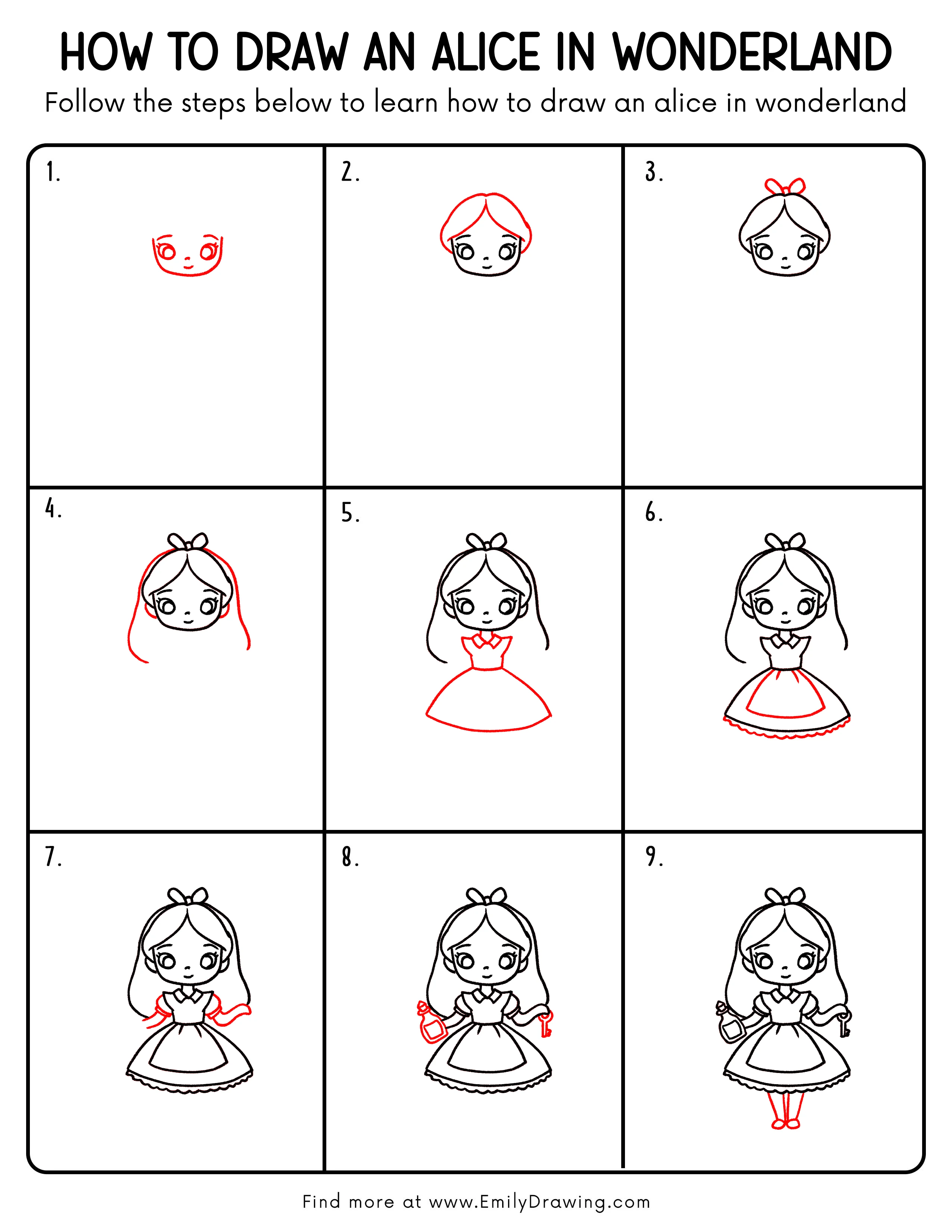 Printable Alice In Wonderland Drawing Guide